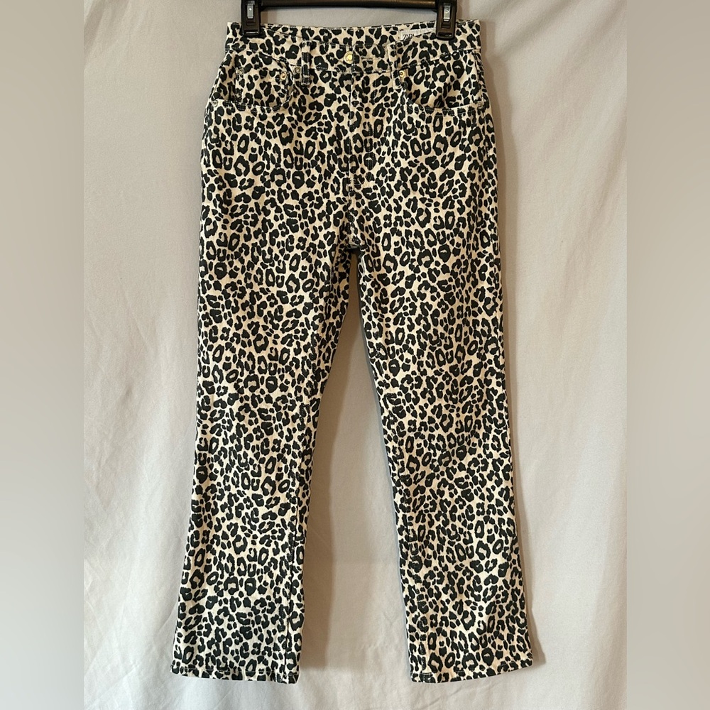 Zara Leopard Print Straight Leg Jeans | Animal Print Denim Pants | Size 4
